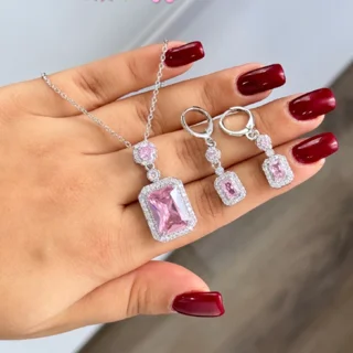 نیم ست نگین صورتی