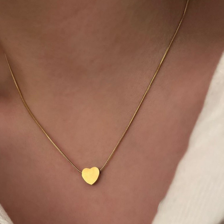 گردنبند قلب 3 بعدی طلایی با زنجیر ماری نازک