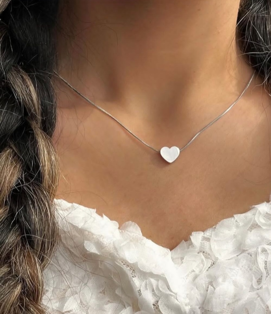 گردنبند قلب 3 بعدی نقره ای با زنجیر ماری نازک