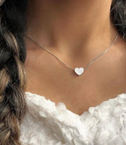 گردنبند قلب 3 بعدی نقره ای با زنجیر ماری نازک